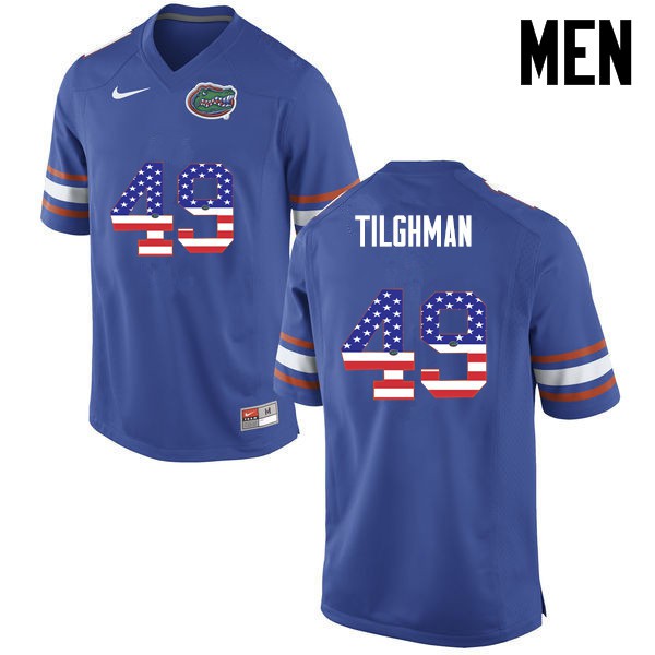Florida Gators Men #49 Jacob Tilghman College Football Jersey USA Flag Fashion Blue